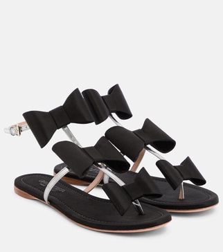 Pop Bow satin and leather sandals