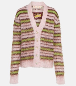 Striped mohair-blend cardigan