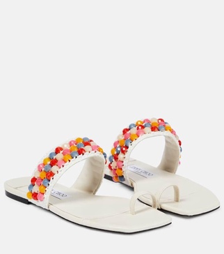 Amoure Flat embellished raffia sandals