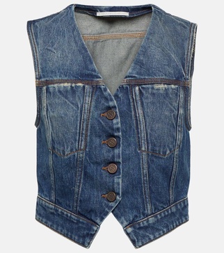 Cropped denim vest