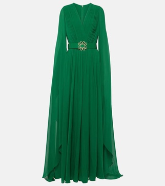 Pleated silk chiffon gown