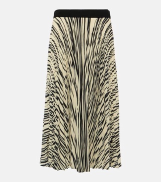 Printed plissé midi skirt