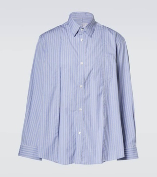 Striped pleated cotton poplin shirt