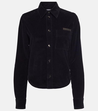 Leather-trimmed cotton corduroy shirt