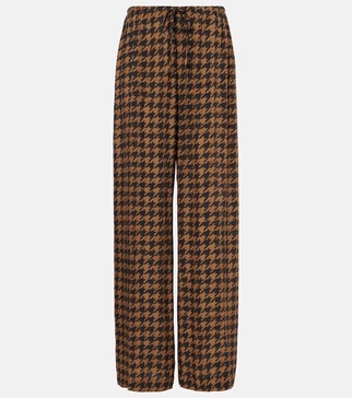 Houndstooth satin straight pants