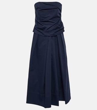 Strapless cotton and silk midi dress