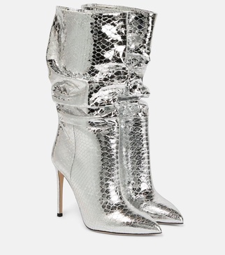 Slouchy python-effect leather boots