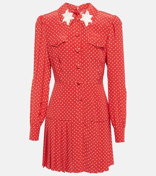 Polka-dot pleated minidress