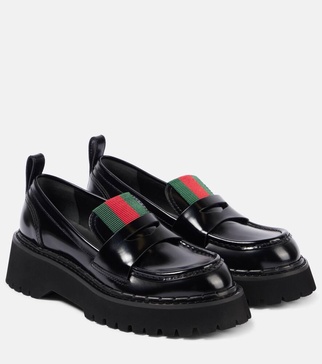 Web Stripe leather loafers