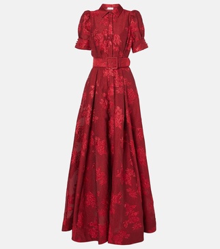 Henrietta belted brocade gown