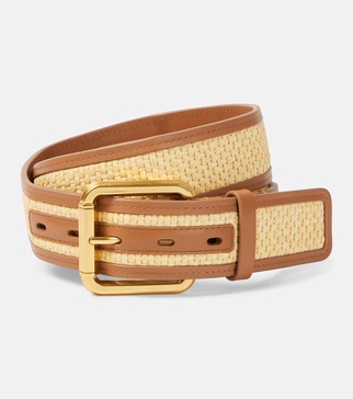 30mm raffia and leather belt