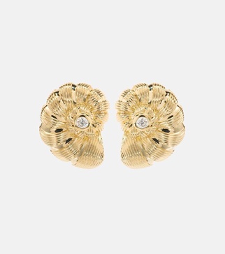 Large Nautilus Shell 14kt gold earrings with diamonds