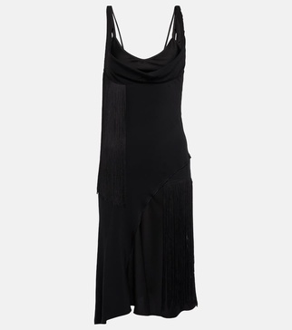 Fringe-trimmed asymmetric minidress