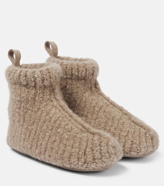 Ribbed-knit cashmere slippers