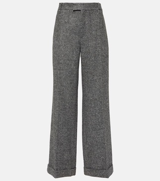 Herringbone wool-blend flared pants