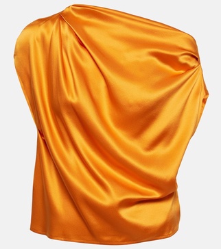 Draped one-shoulder silk top