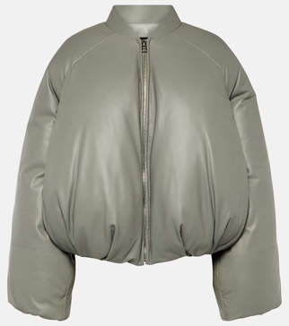 Padded leather bomber jacket