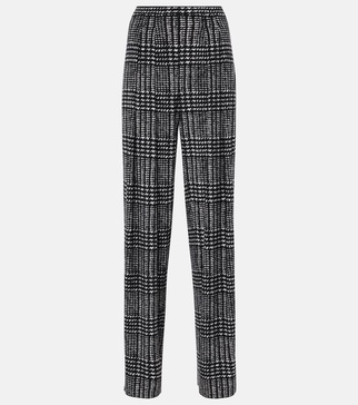 Pleated plaid wide-leg pants