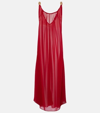 Holiday open-back chiffon maxi dress