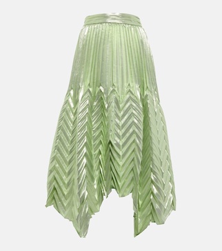 Pleated silk-blend midi skirt