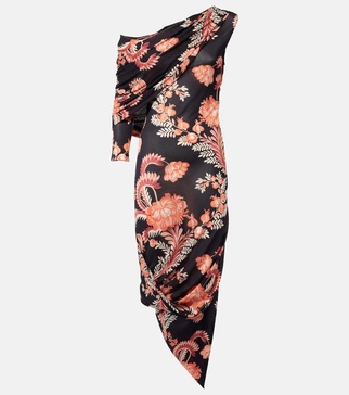 Floral draped asymmetric midi dress