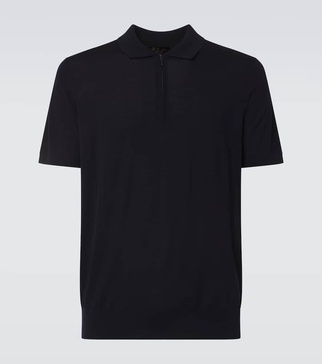 Wool zip-up polo shirt