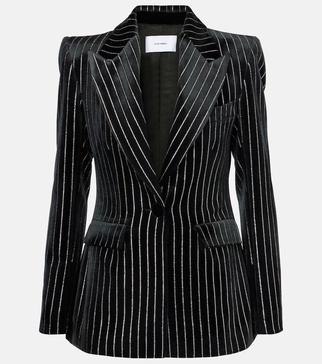 Crystal-embellished pinstripe velvet blazer