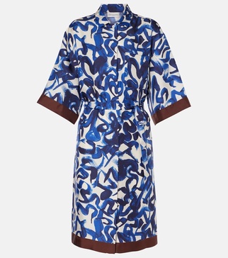 Printed silk satin shirt dress