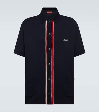 Logo-Embroidered Striped Cotton-Piqué Shirt