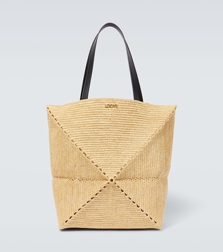 Paula's Ibiza Puzzle Fold Large raffia tote bag