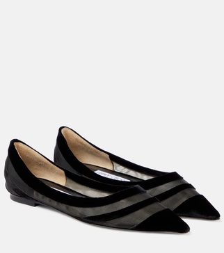 Love tulle-trimmed velvet ballet flats 