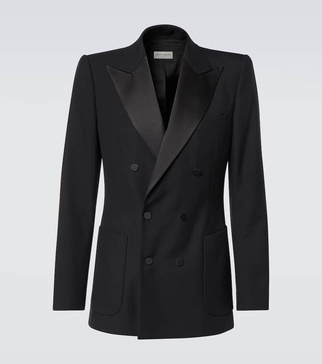 Double-breasted wool-blend tuxedo jacket 