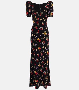 Floral silk crepe de chine gown