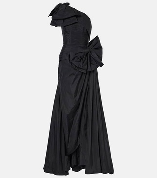 Bow-detail one-shoulder taffeta gown