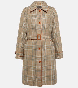 Checked linen and wool coat