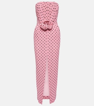 Polka-dot silk georgette bustier gown