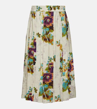 Floral satin midi skirt