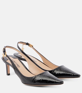 Angelina croc-effect leather slingback pumps