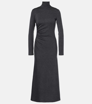 Ruched wool maxi dress