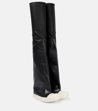 Oblique leather over-the-knee boots