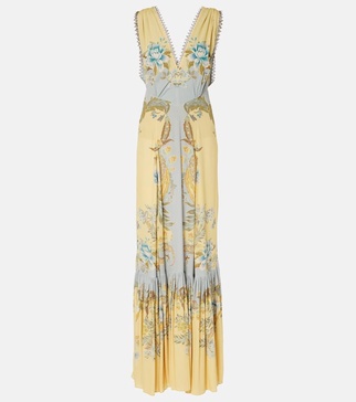 Floral crepe de chine maxi dress