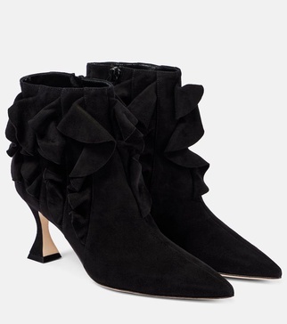 Pompa ruffled suede ankle boots