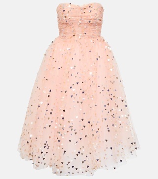 Sequined strapless tulle midi dress