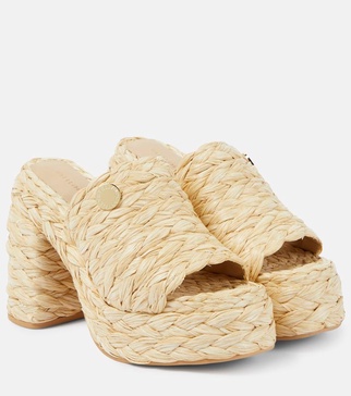 Skyla raffia-effect platform mules