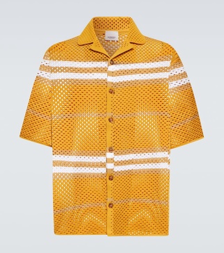 Icon Stripe pointelle-knit bowling shirt