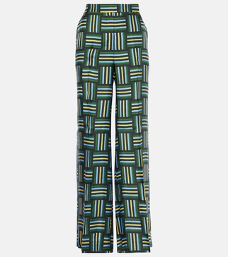 Printed high-rise silk wide-leg pants