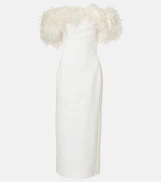 Bridal feather-trimmed midi dress