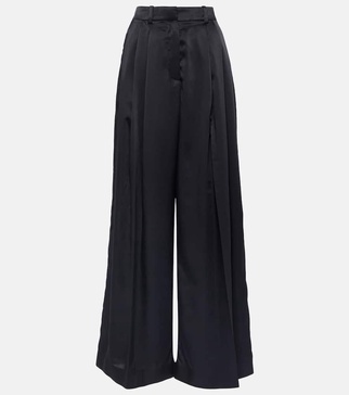 Twill wide-leg pants