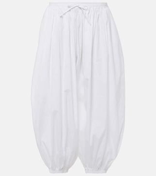 Pleated cotton poplin wide-leg pants