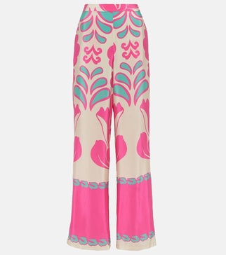 Printed high-rise silk wide-leg pants